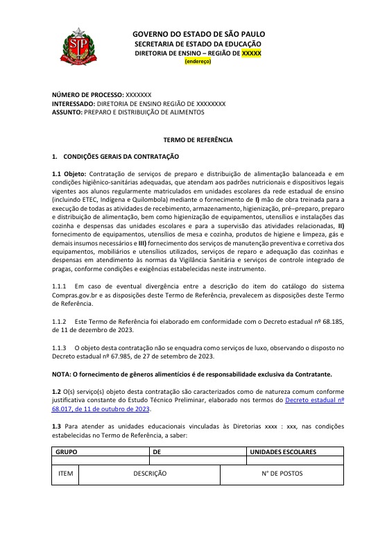 Termo de Referncia - Alimentao Escolar do Estado de SP